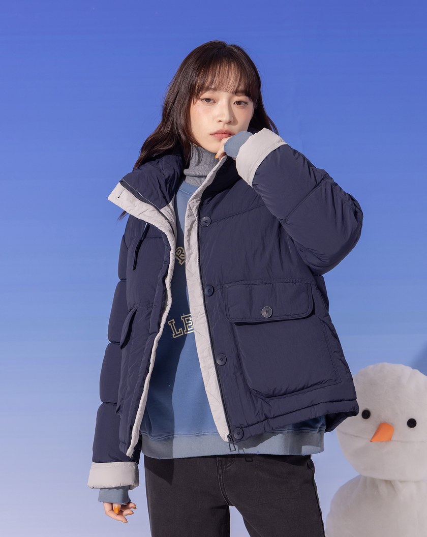 ➤蓬蓬雙色立領鋪棉外套