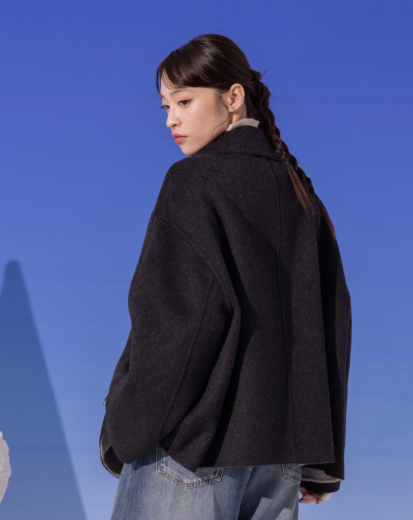 ➤羊毛雙色大翻領連帽外套(兩色)