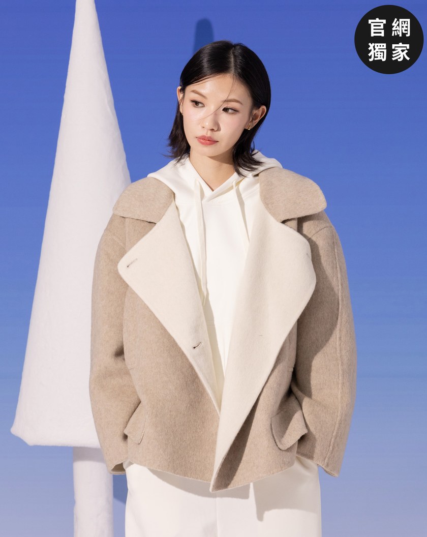 ➤羊毛雙色大翻領連帽外套(兩色)