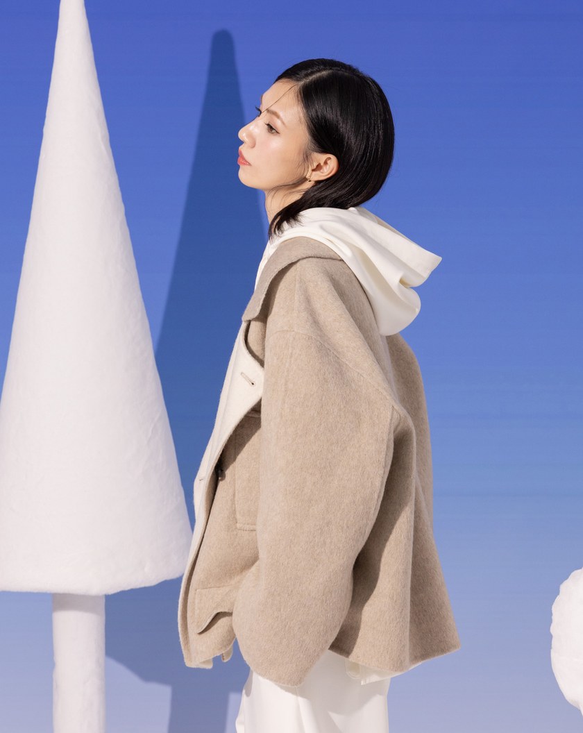 ➤羊毛雙色大翻領連帽外套(兩色)