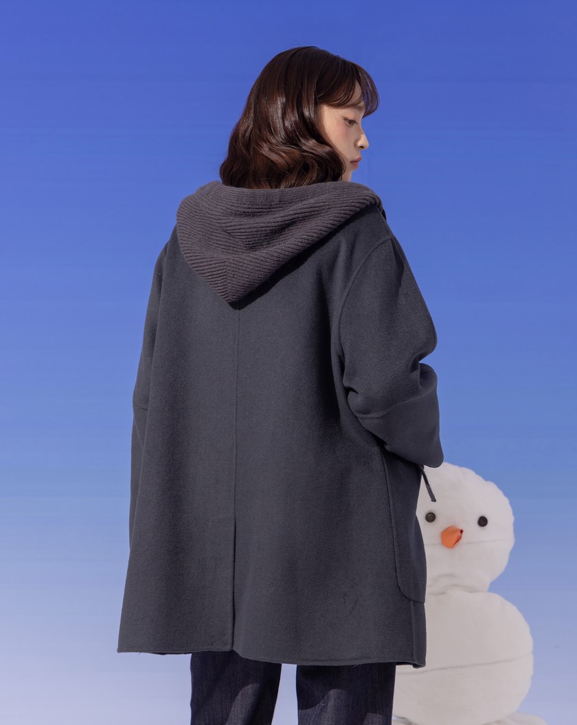 ➤可拆式針織連帽羊毛短大衣(兩色)