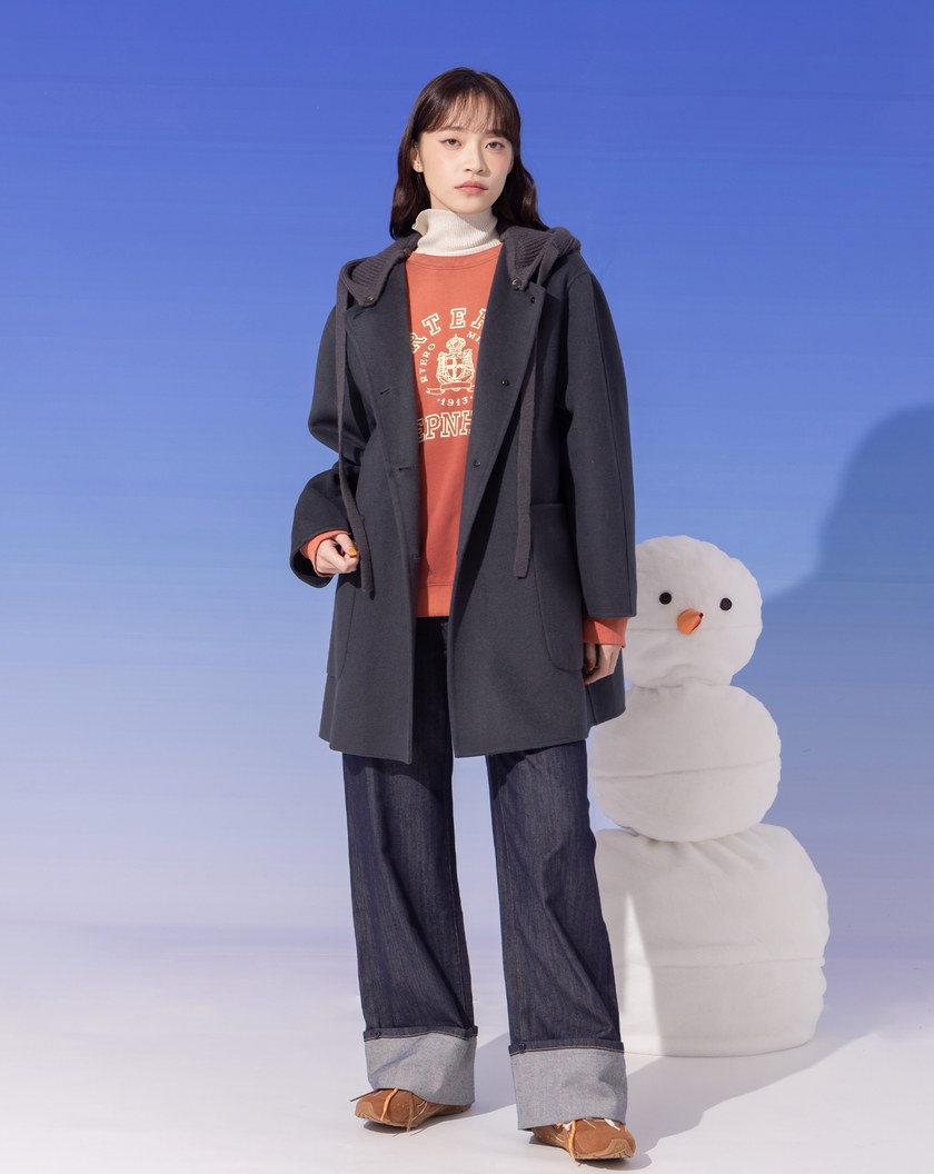 ➤可拆式針織連帽羊毛短大衣(兩色)