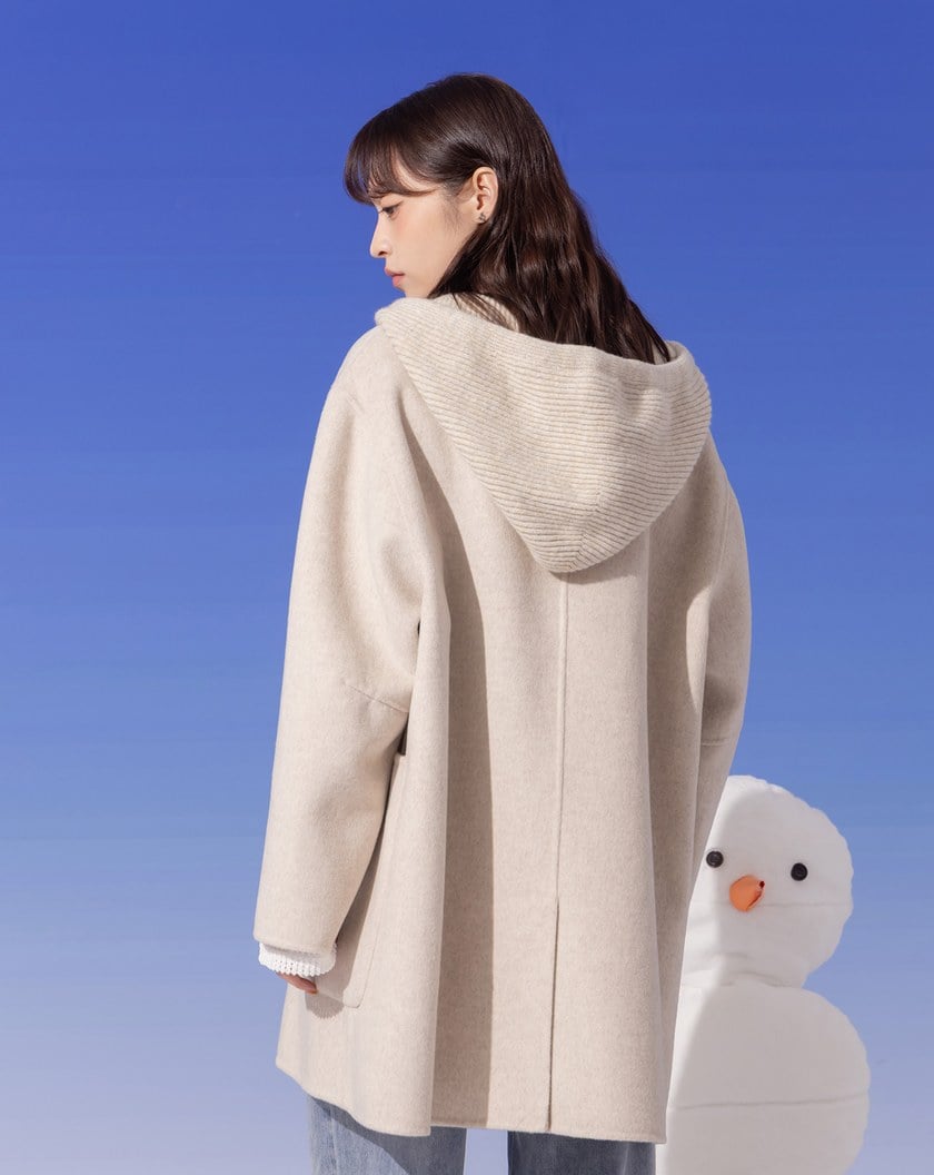➤可拆式針織連帽羊毛短大衣(兩色)