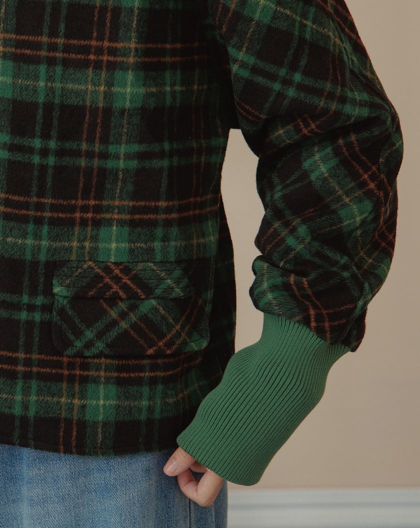 ➤羅紋袖口格紋磨毛格紋短版大衣