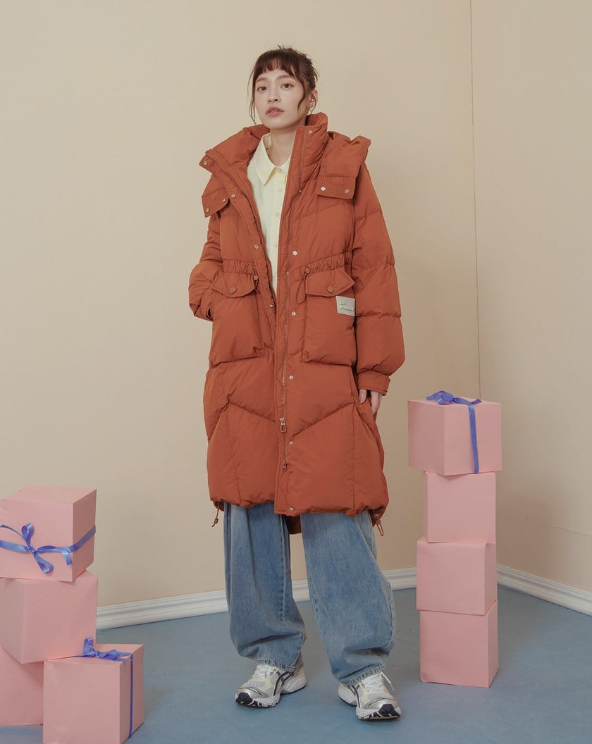 ➤抽繩可拆式連帽長版羽絨外套(兩色)