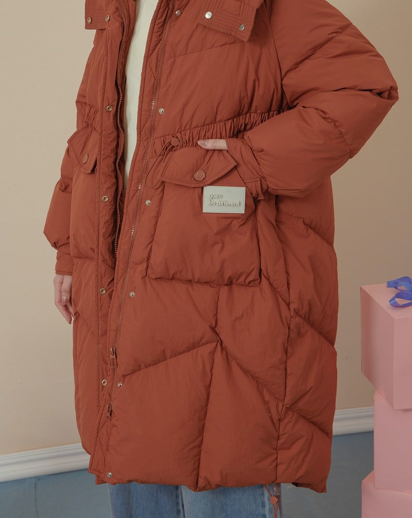 ➤抽繩可拆式連帽長版羽絨外套(兩色)