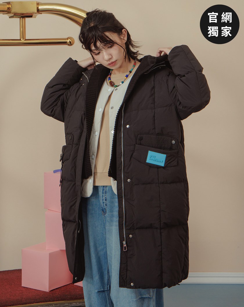 ➤防潑水可拆式針織連帽長版羽絨外套(兩色)