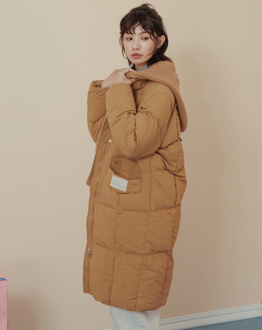 ➤防潑水可拆式針織連帽長版羽絨外套(兩色)