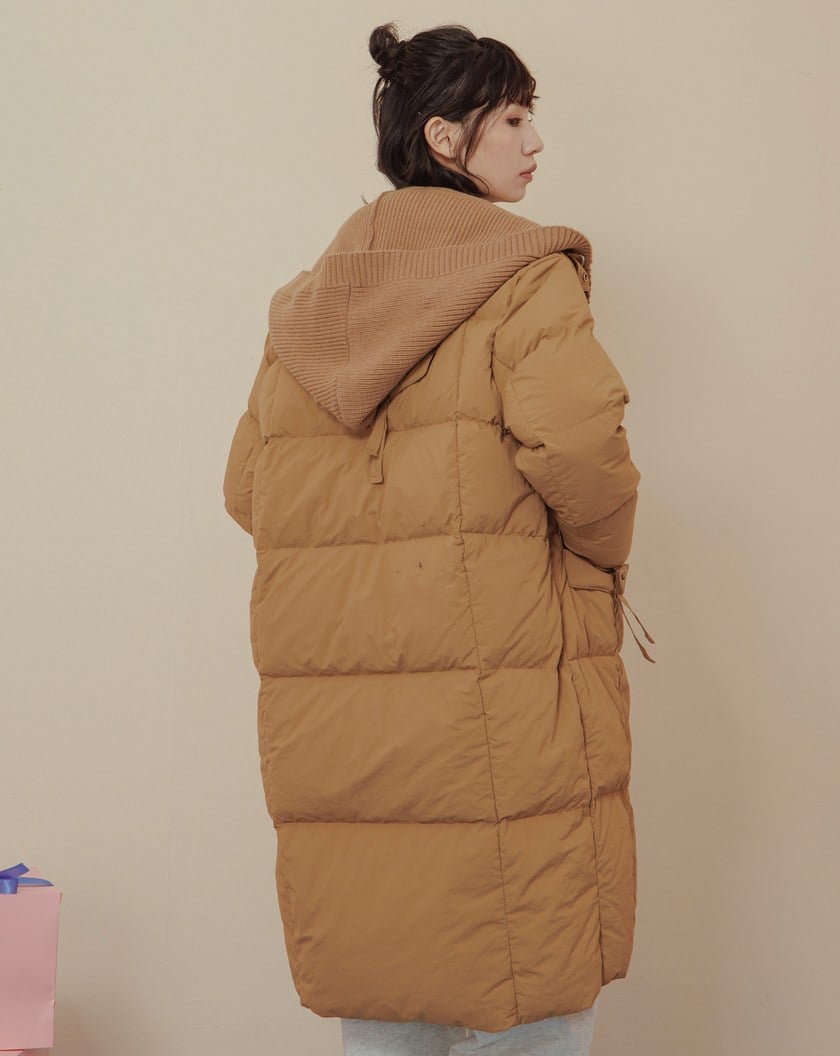 ➤防潑水可拆式針織連帽長版羽絨外套(兩色)