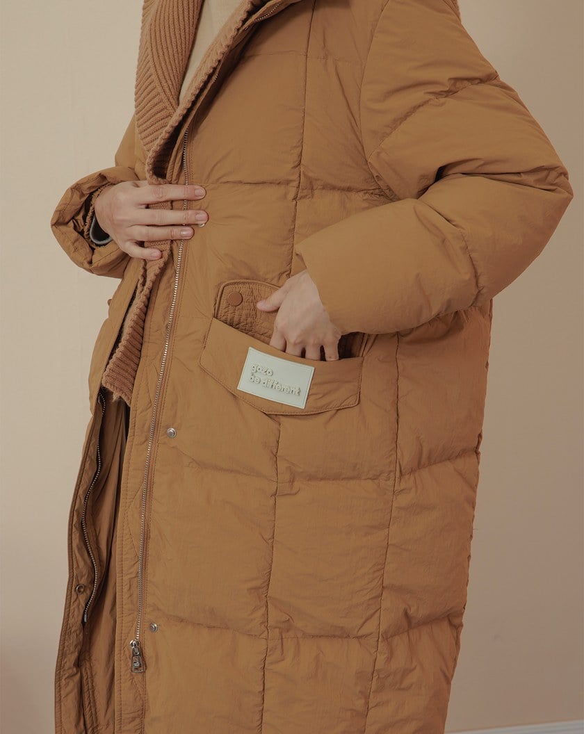 ➤防潑水可拆式針織連帽長版羽絨外套(兩色)