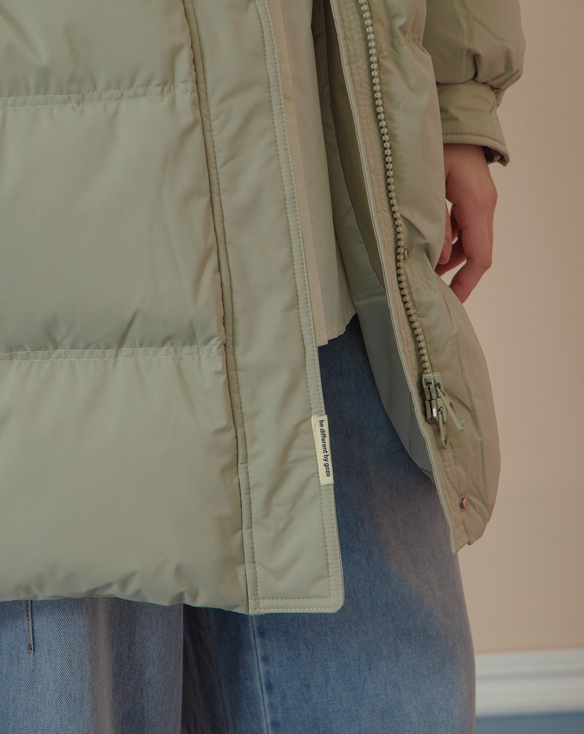 ➤造型口袋立領連帽長版羽絨外套(兩色)