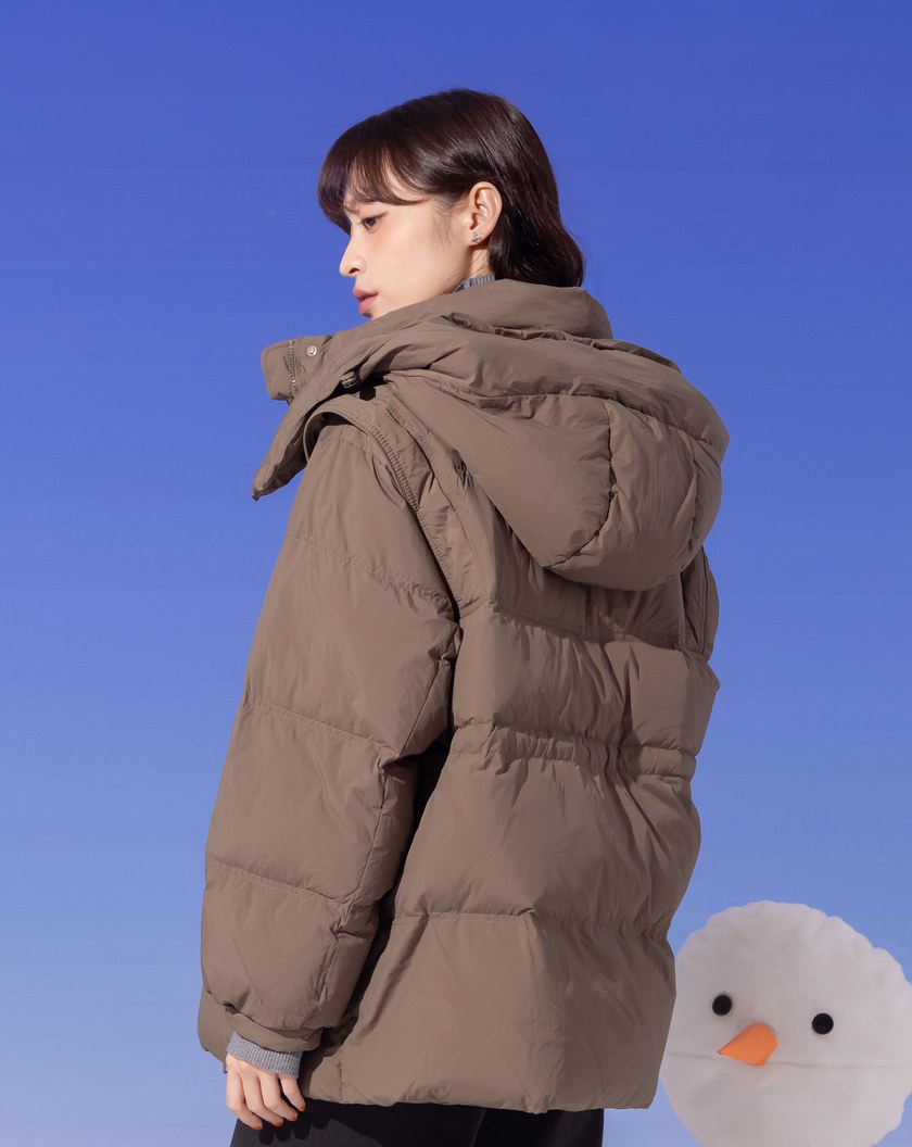 ➤品牌膠標可拆式連帽羽絨外套(兩色)