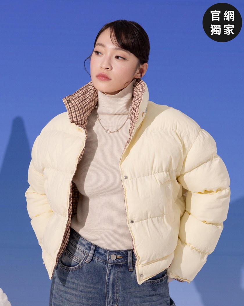 ➤雙面穿格紋立領鋪棉外套(兩色)