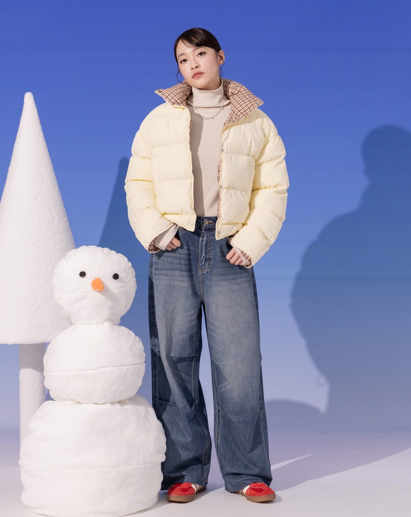 ➤雙面穿格紋立領鋪棉外套(兩色)