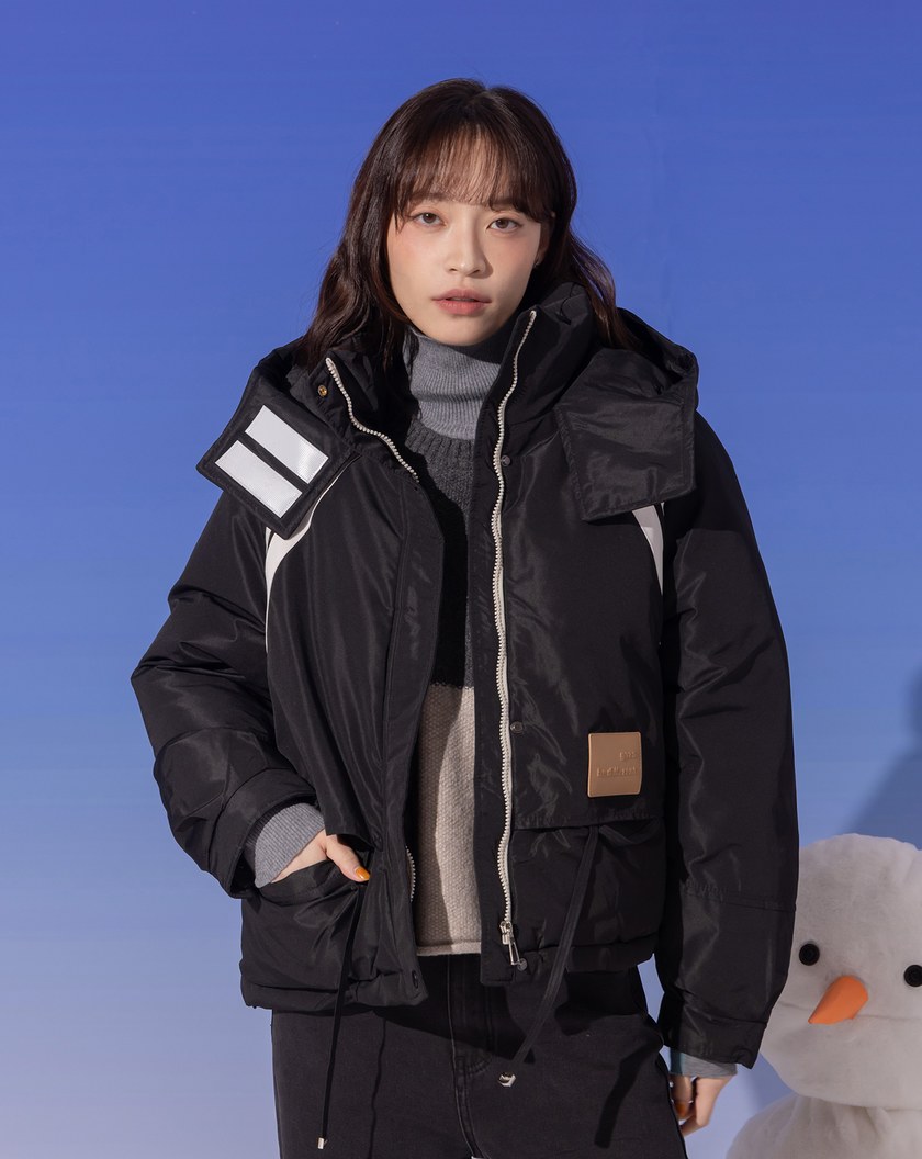 ➤運動風條紋織帶連帽鋪棉外套(兩色)