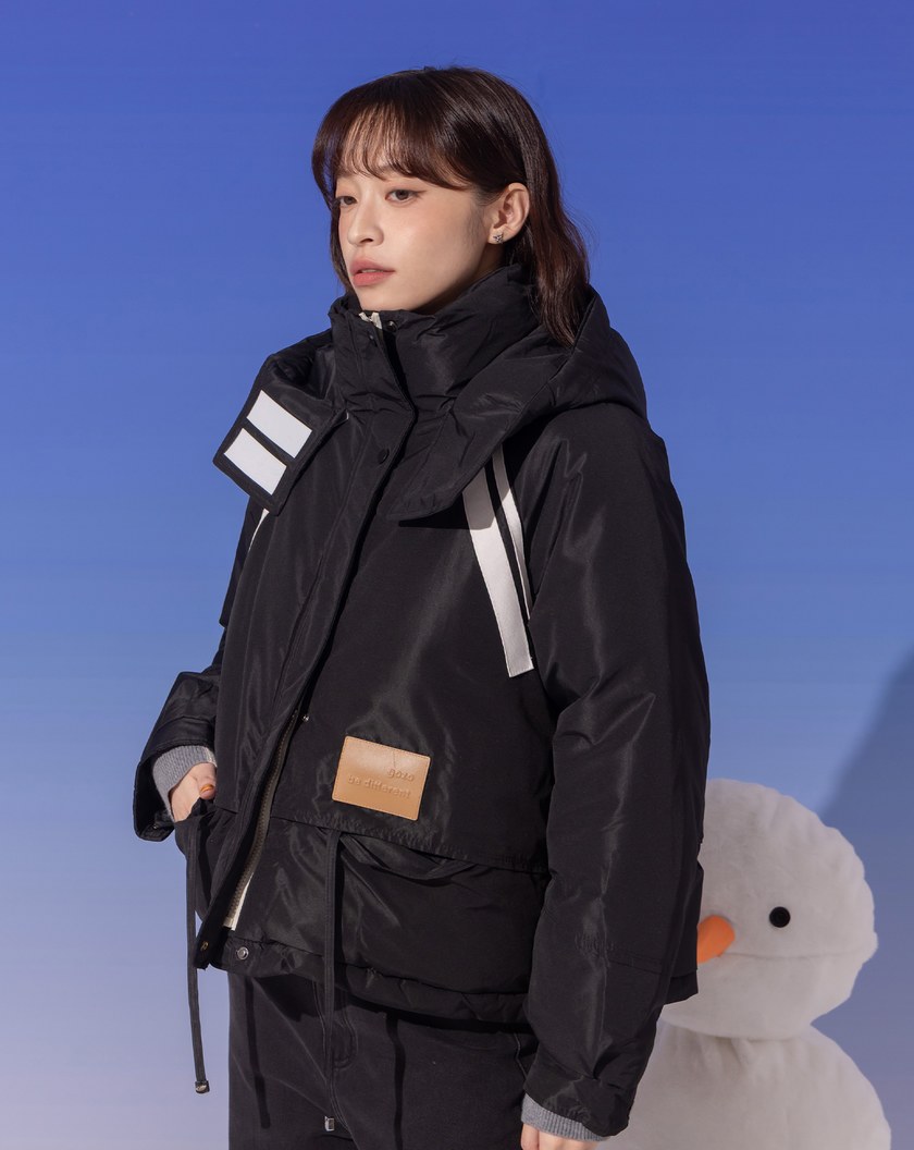 ➤運動風條紋織帶連帽鋪棉外套(兩色)