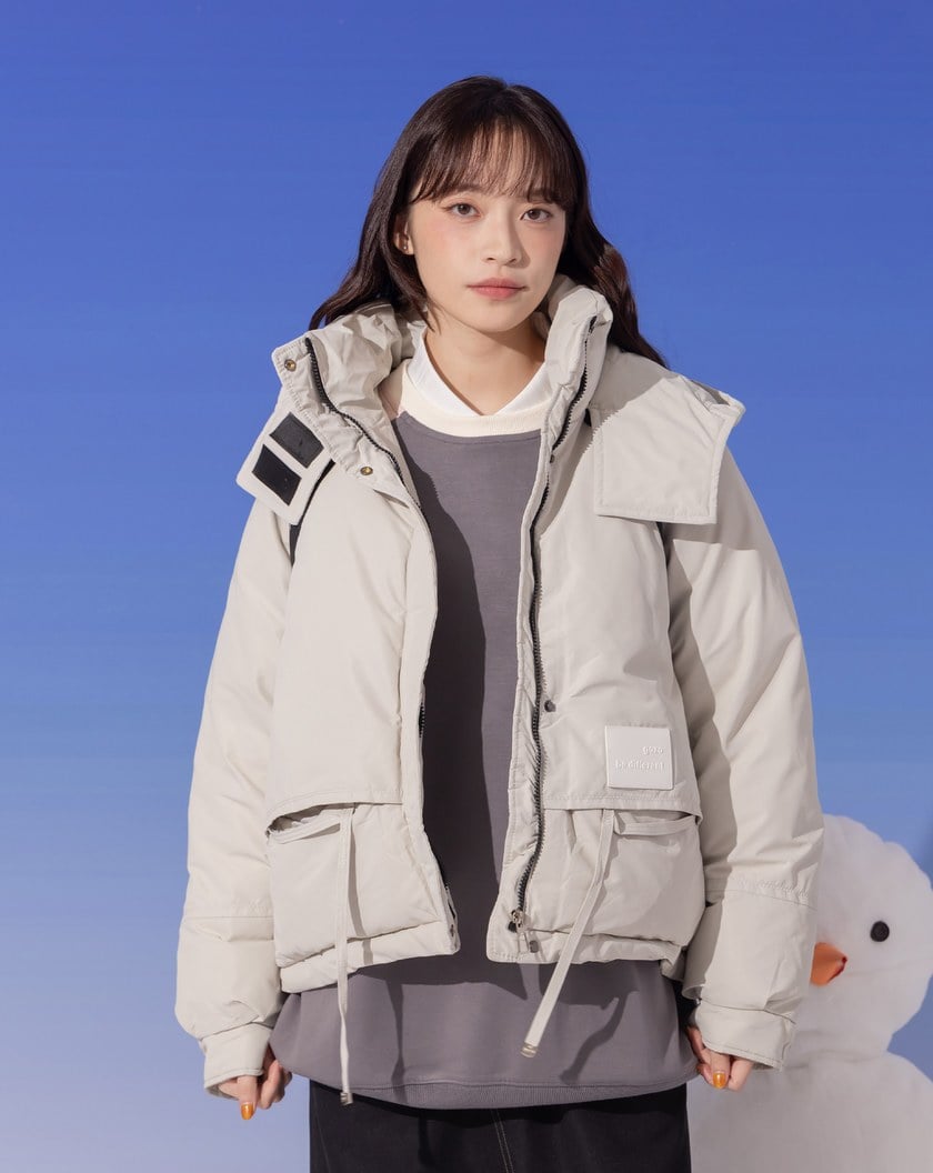 ➤運動風條紋織帶連帽鋪棉外套(兩色)