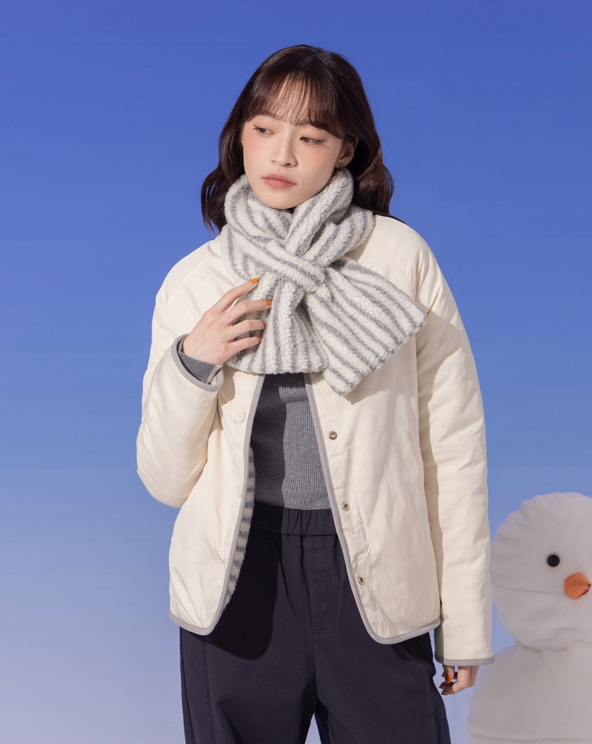 ➤雙面穿仿羊羔QQ毛外套附圍巾(兩色)