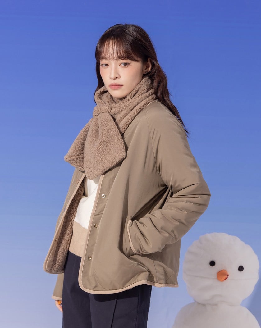 ➤雙面穿仿羊羔QQ毛外套附圍巾(兩色)