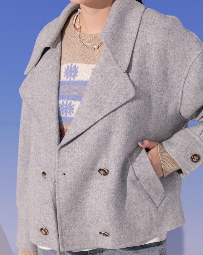 ➤雙排釦大翻領羊毛外套(兩色)