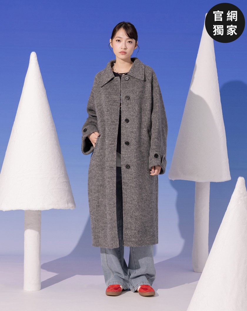 ➤腰間綁帶輕量羊毛長大衣