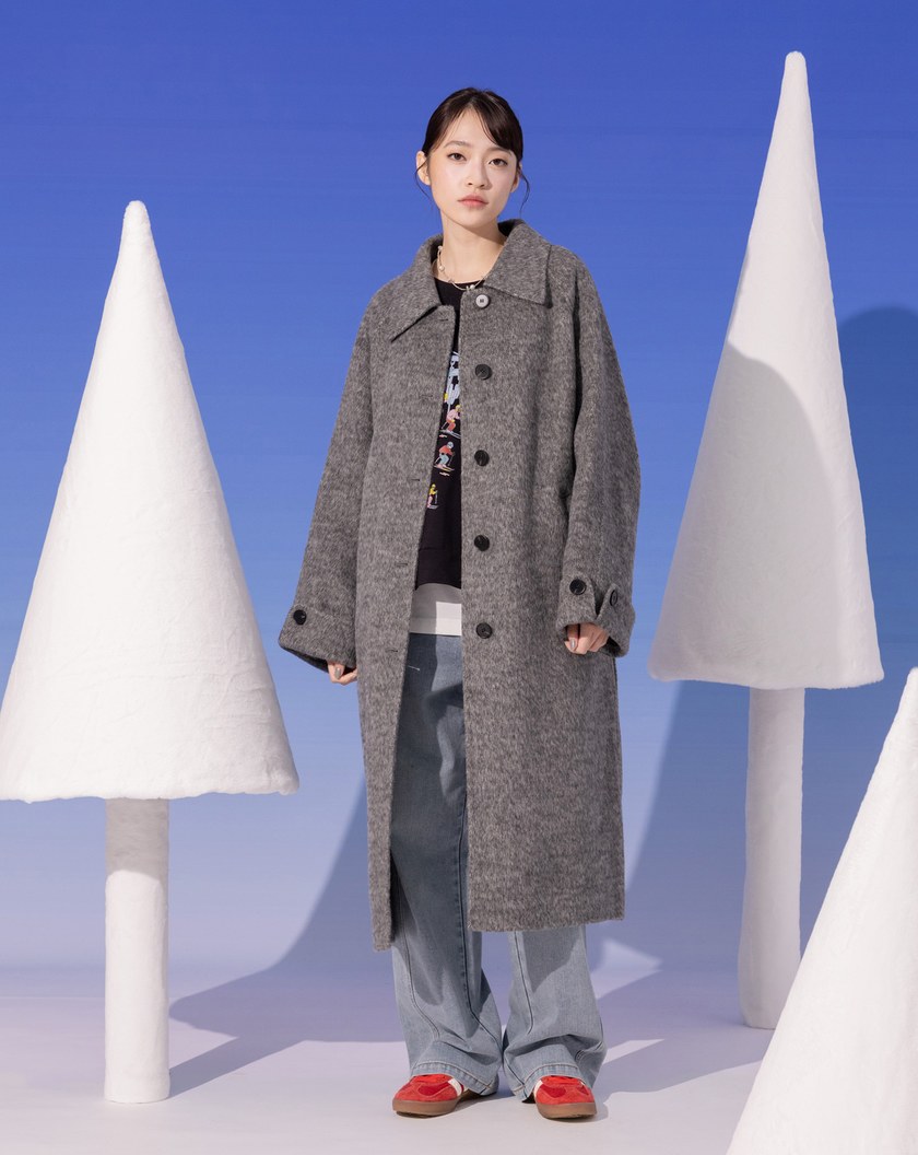 ➤腰間綁帶輕量羊毛長大衣