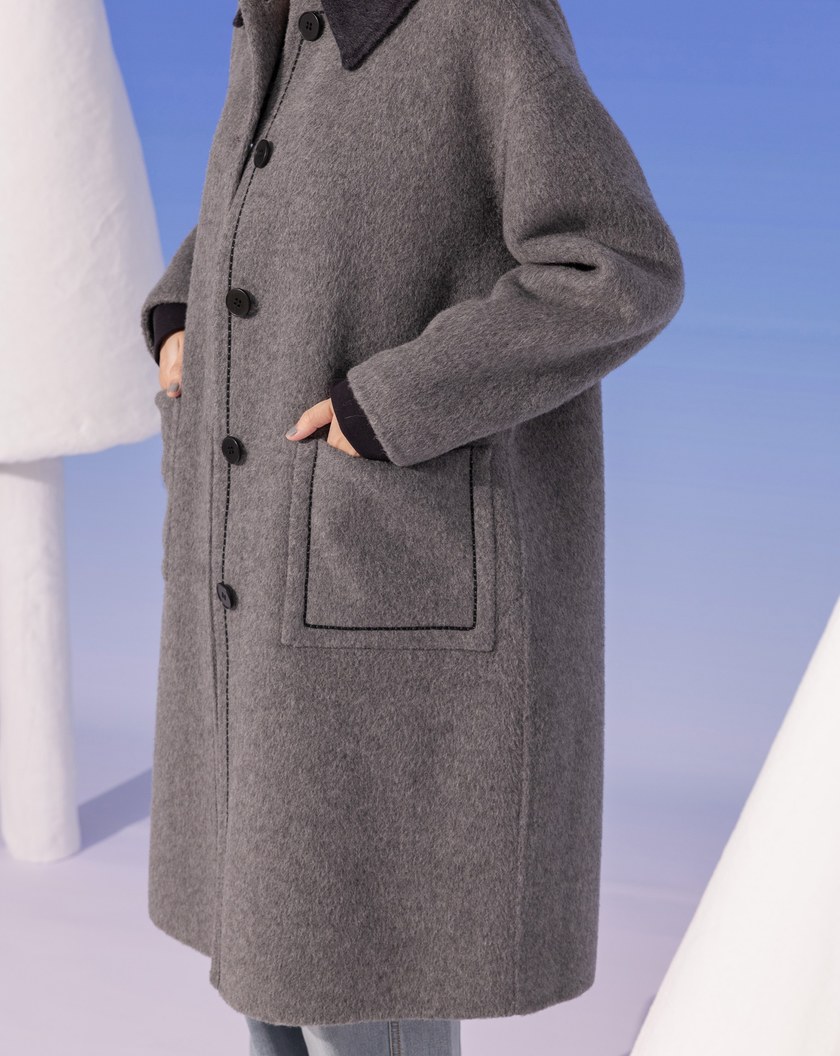 ➤配色大口袋羊毛長大衣(兩色)