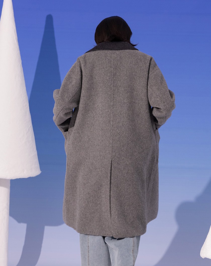 ➤配色大口袋羊毛長大衣(兩色)