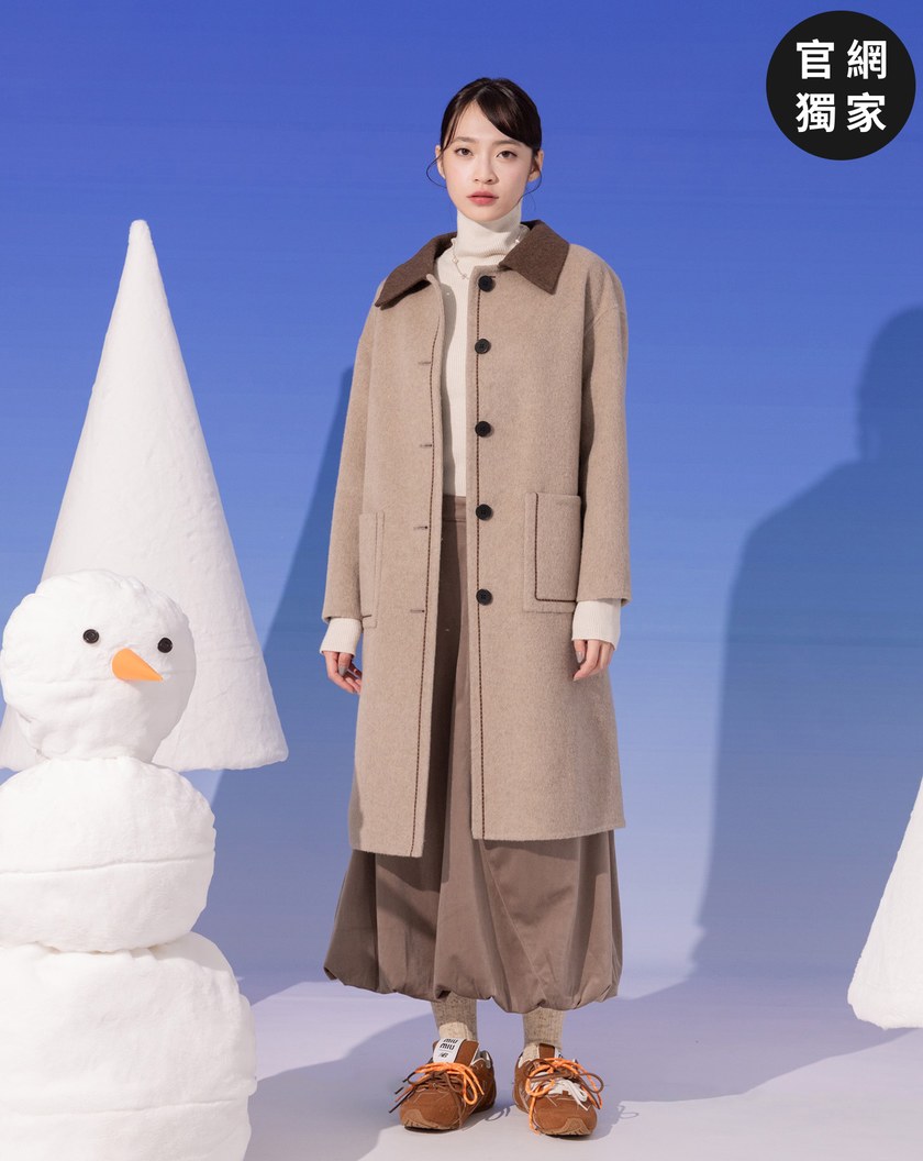➤配色大口袋羊毛長大衣(兩色)
