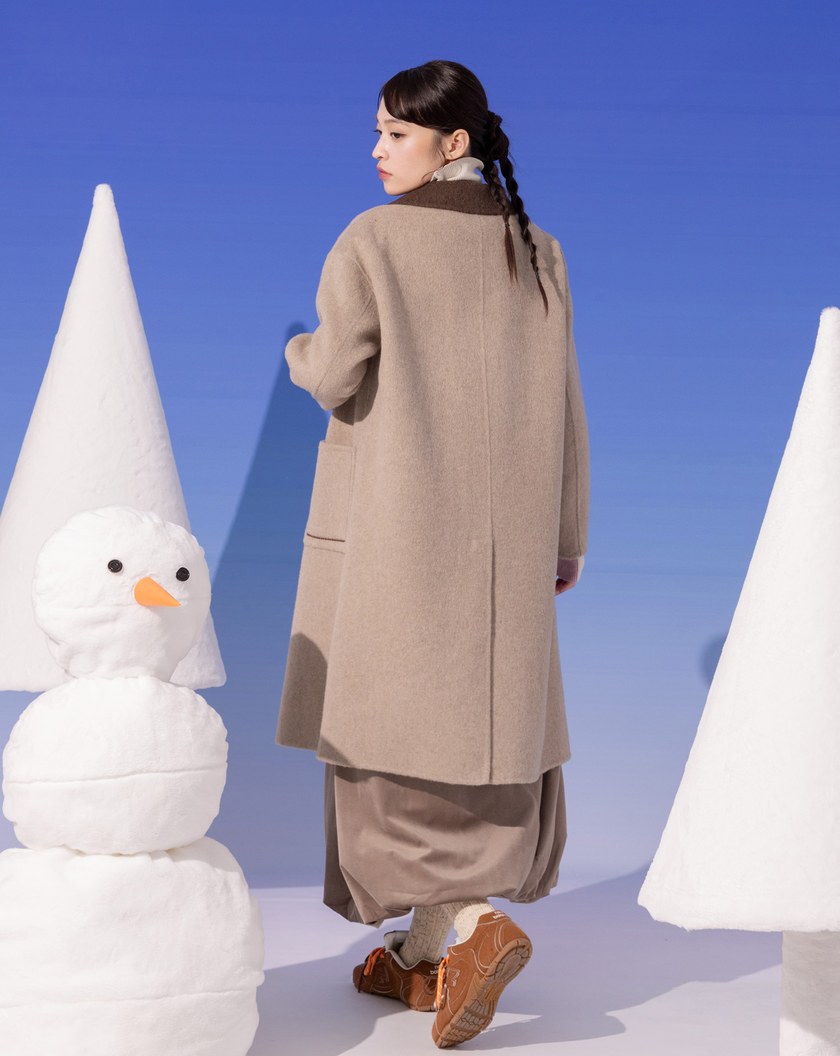 ➤配色大口袋羊毛長大衣(兩色)