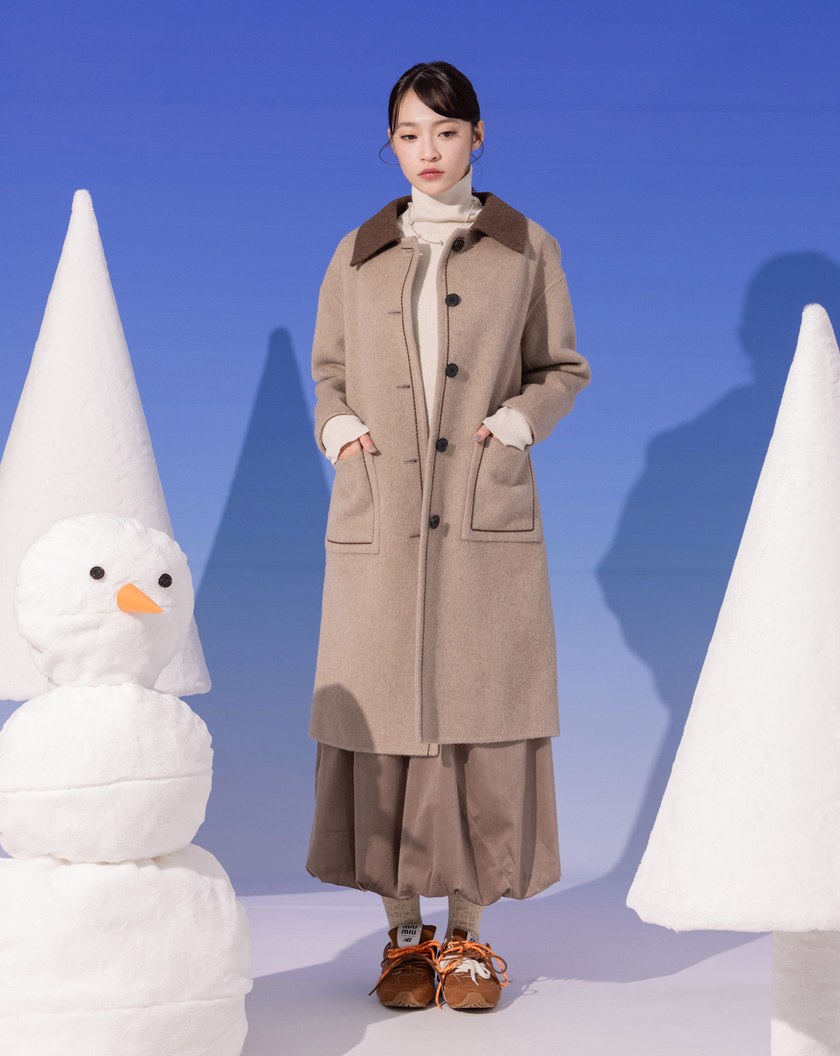 ➤配色大口袋羊毛長大衣(兩色)