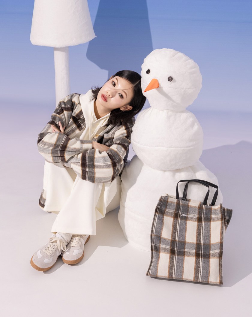 復古格紋毛呢手提包(兩色)