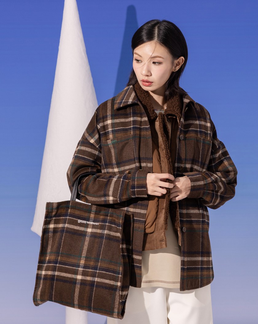 復古格紋毛呢手提包(兩色)