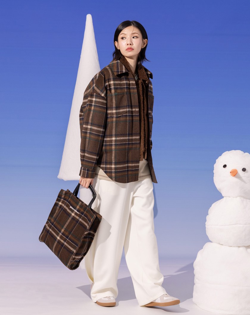 復古格紋毛呢手提包(兩色)