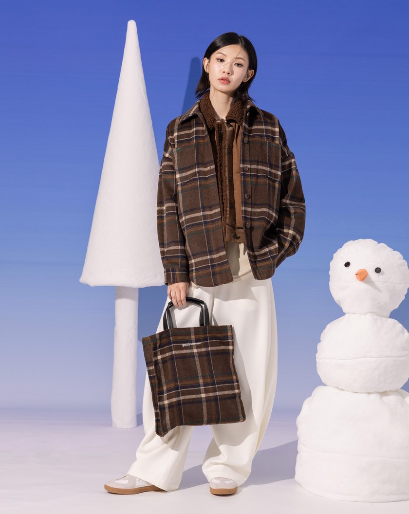 復古格紋毛呢手提包(兩色)