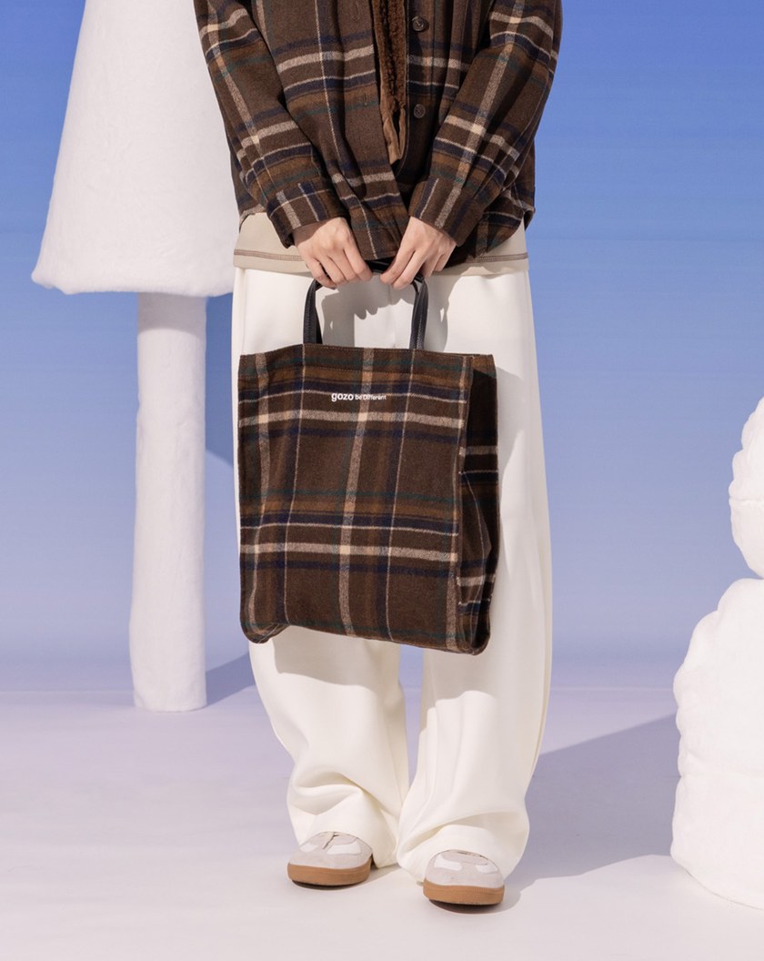 復古格紋毛呢手提包(兩色)