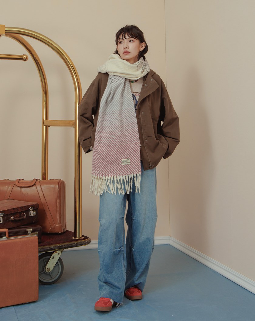 漸層斜紋柔軟流蘇圍巾(兩色)