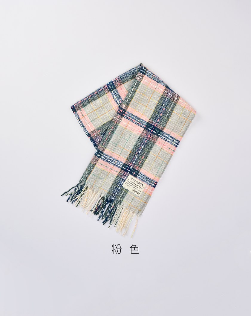 格子毛呢造型流蘇圍巾(三色)