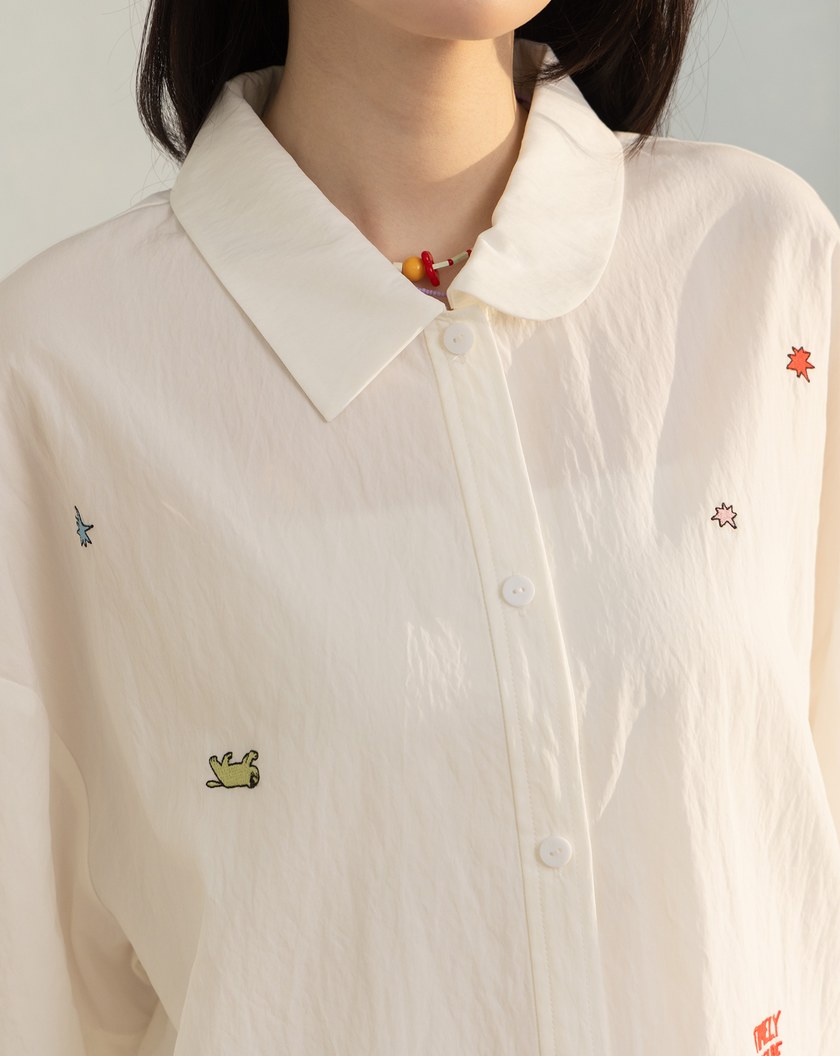 涼感不對稱領口造型短袖襯衫(兩色)