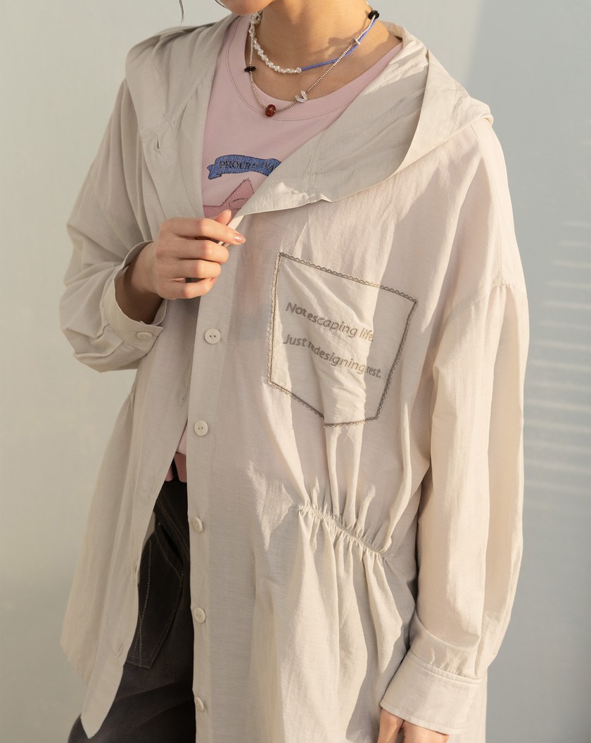 透氣抽皺造型連帽襯衫外套(兩色)