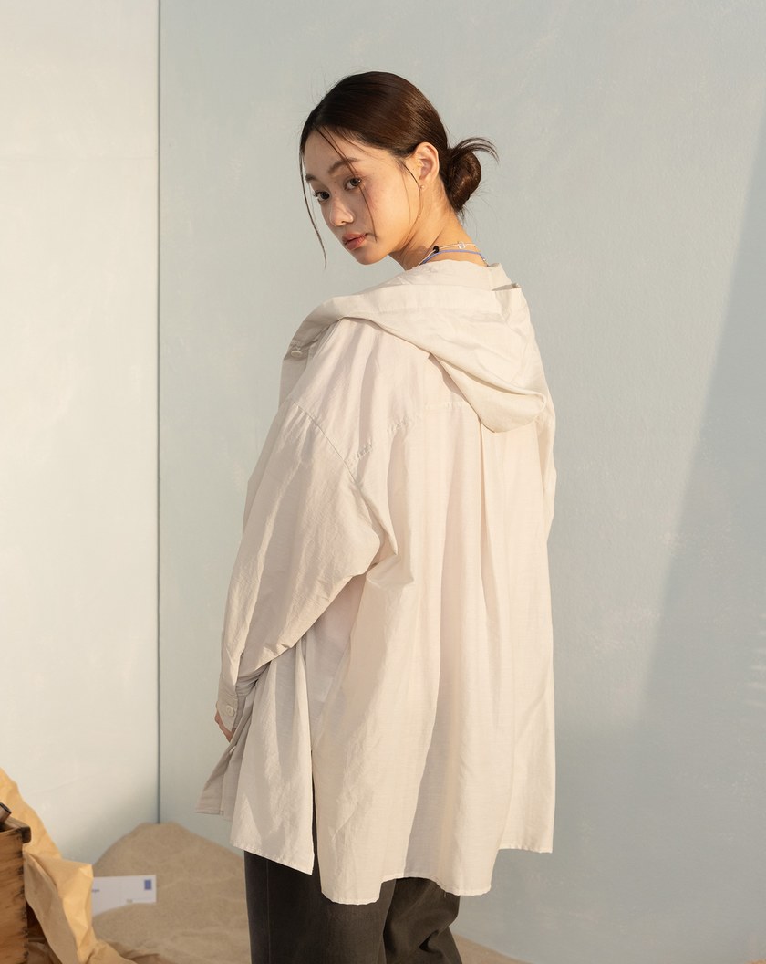 透氣抽皺造型連帽襯衫外套(兩色)