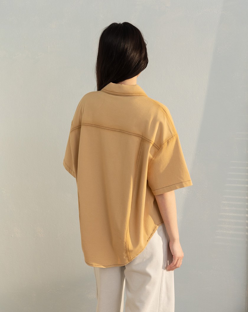 暈影水洗牛仔短袖襯衫(兩色)