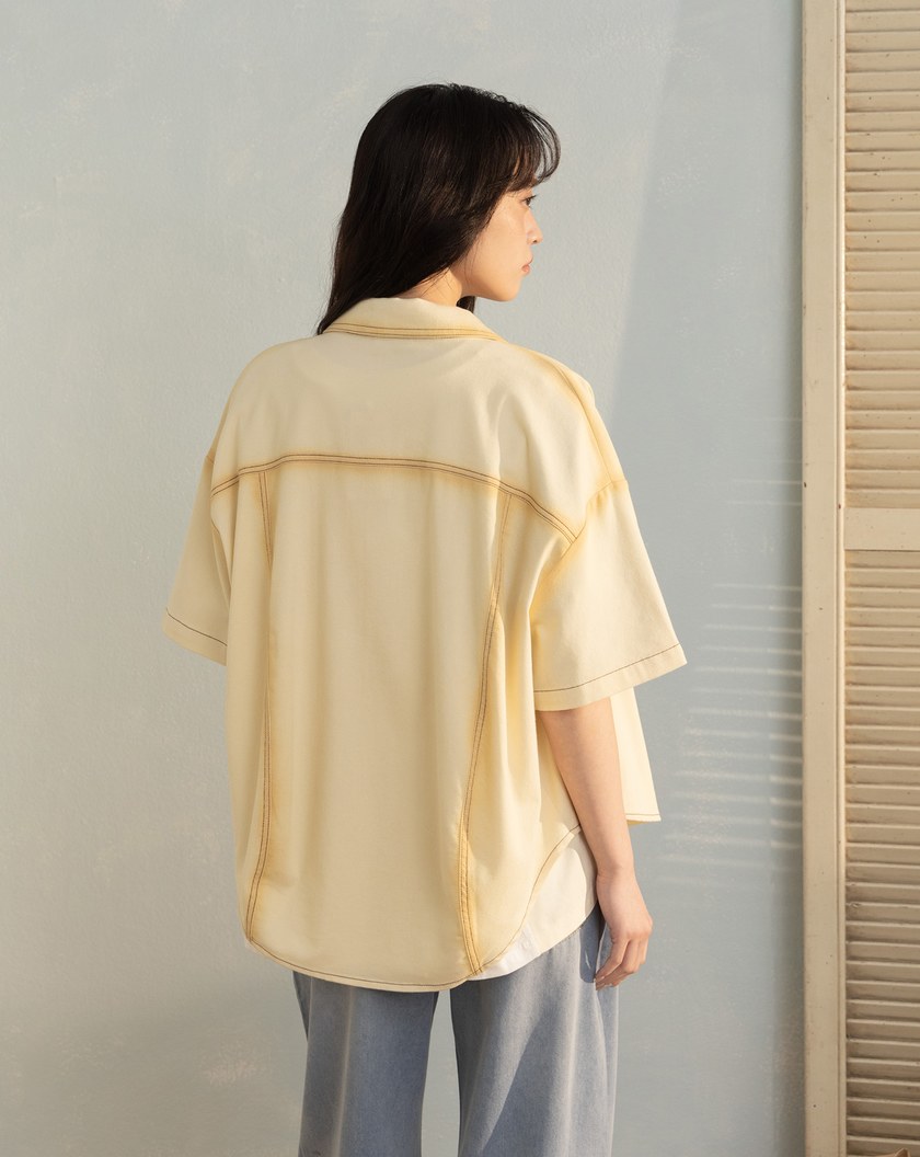 暈影水洗牛仔短袖襯衫(兩色)