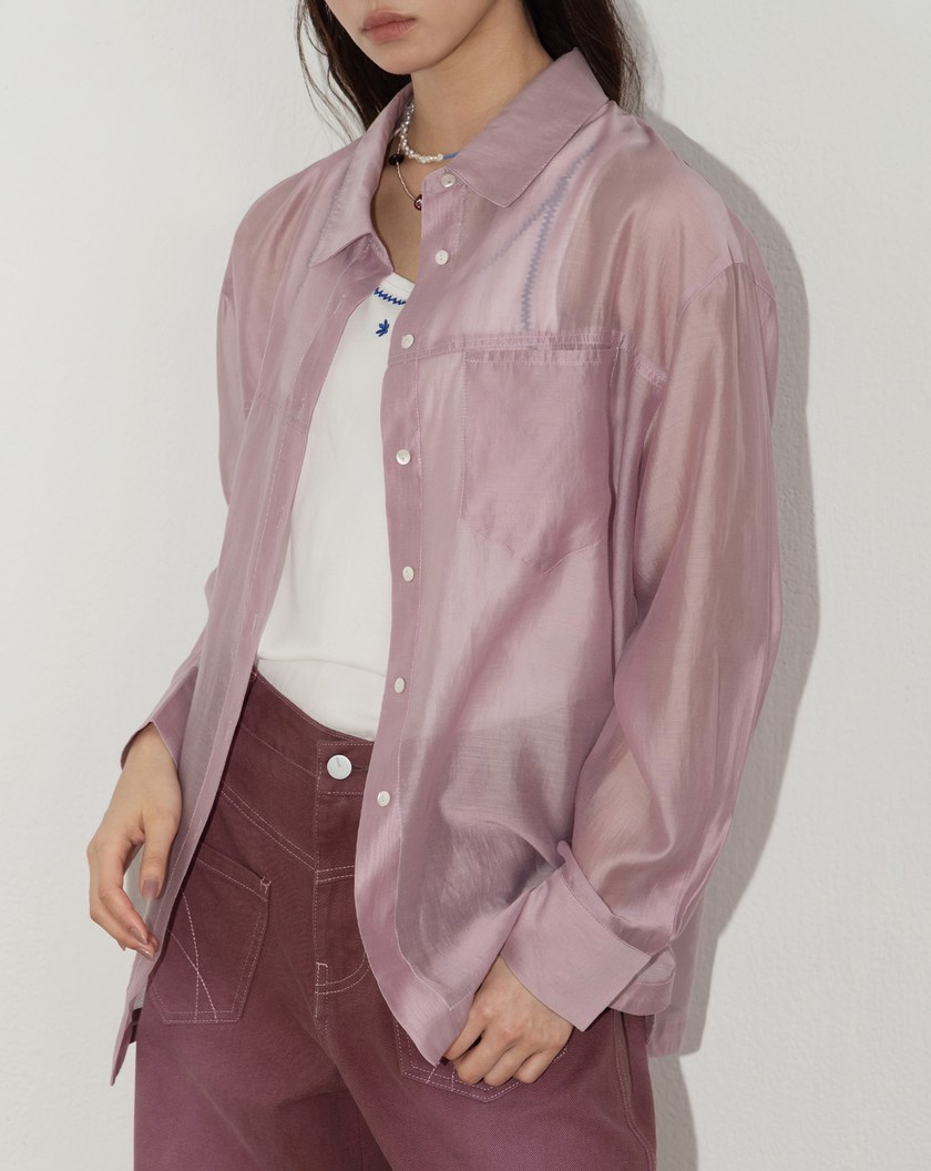 A｜涼感緞光後綁帶透膚襯衫(兩色)