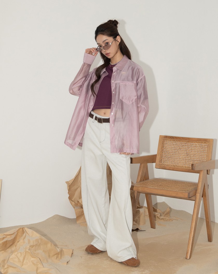 A｜涼感緞光後綁帶透膚襯衫(兩色)