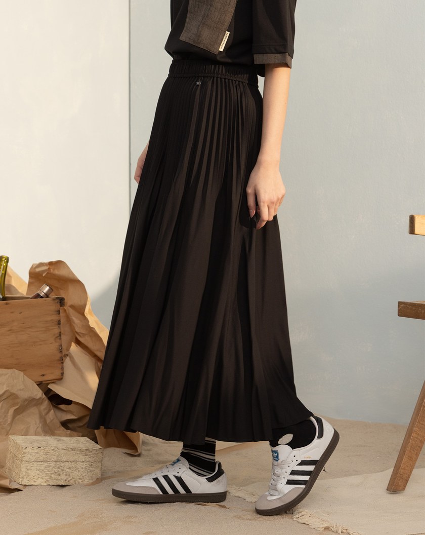 抗皺收腹細褶傘裙(兩色)