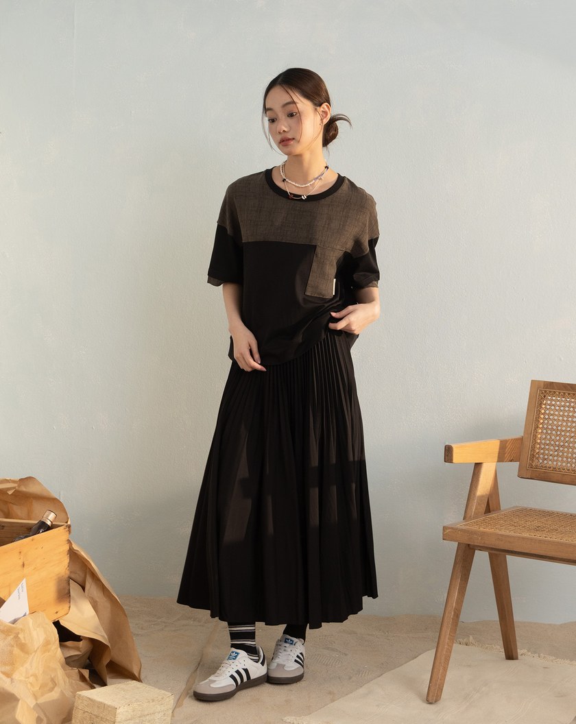 抗皺收腹細褶傘裙(兩色)
