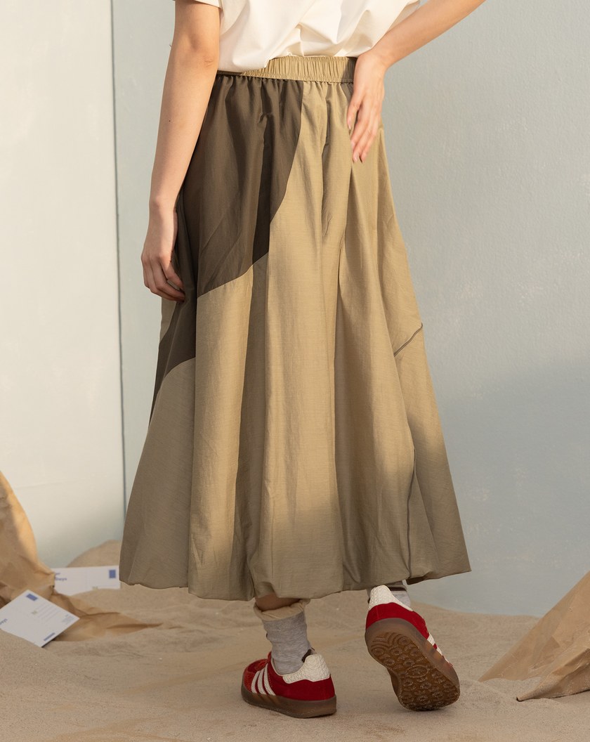 輕盈透氣配色花苞長裙(兩色)