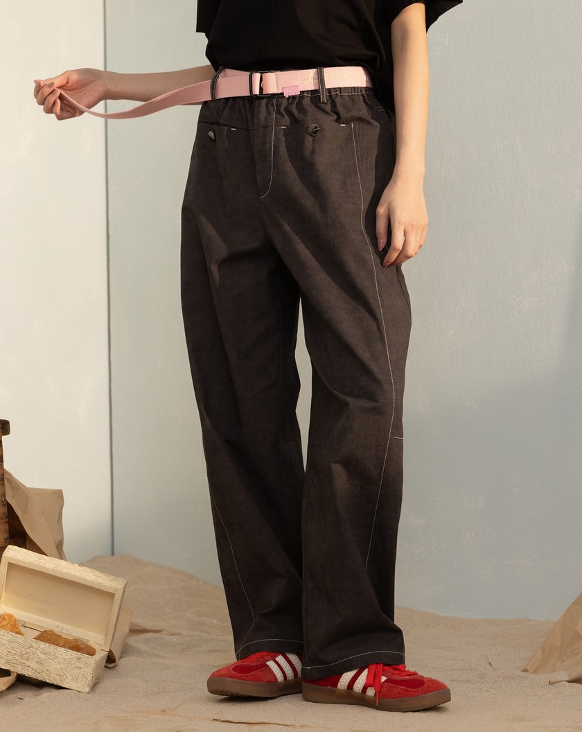 雲霧染口袋剪接小彎刀褲(兩色)