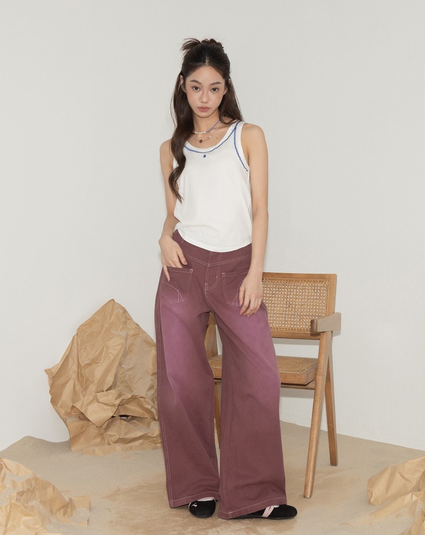 A｜反穿感水洗刷色直筒牛仔寬褲(兩色)